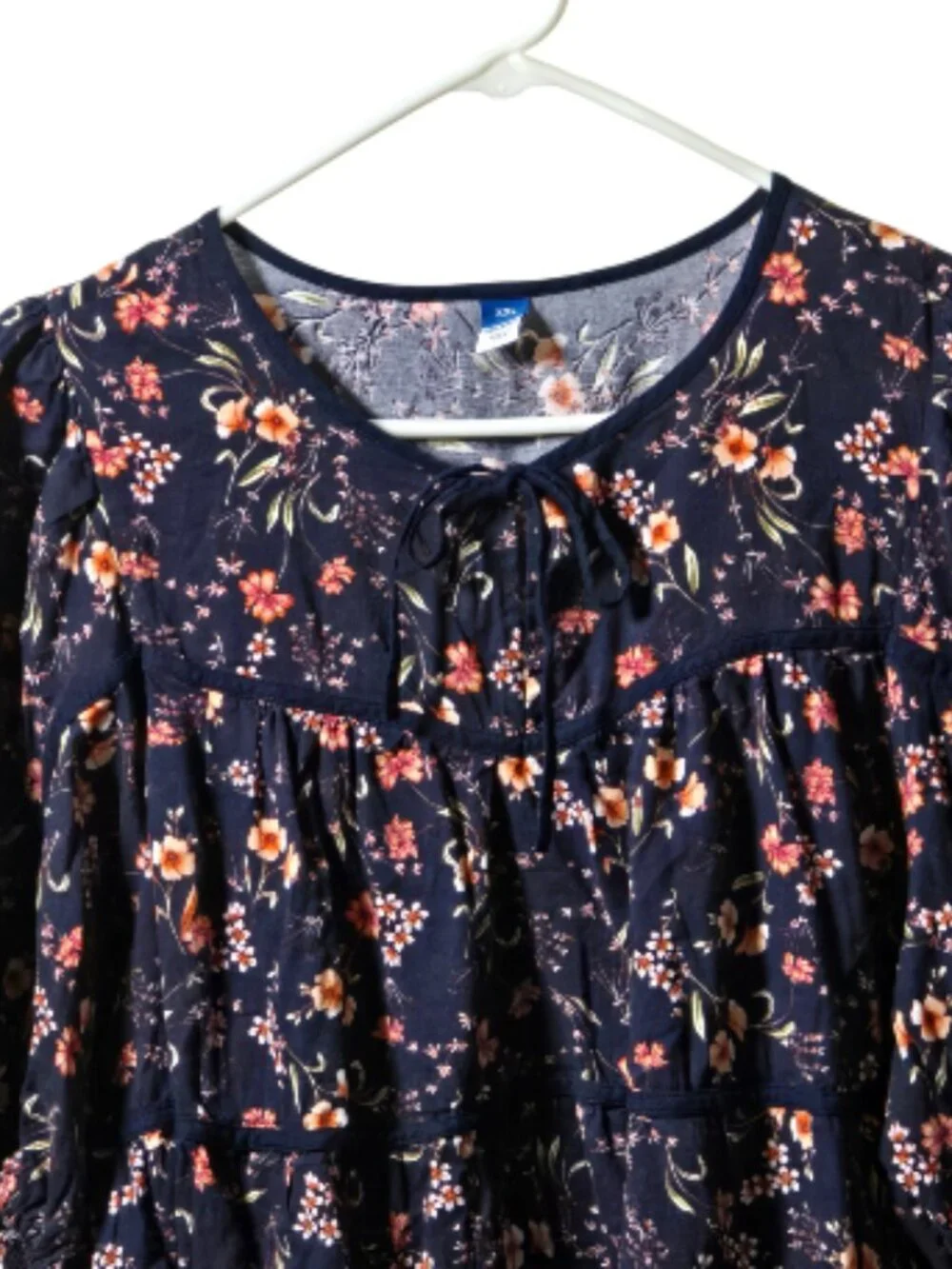 Old Navy XXL Navy Floral Boho Peasant Blouse Cotton Rayon Puff Sleeve Top